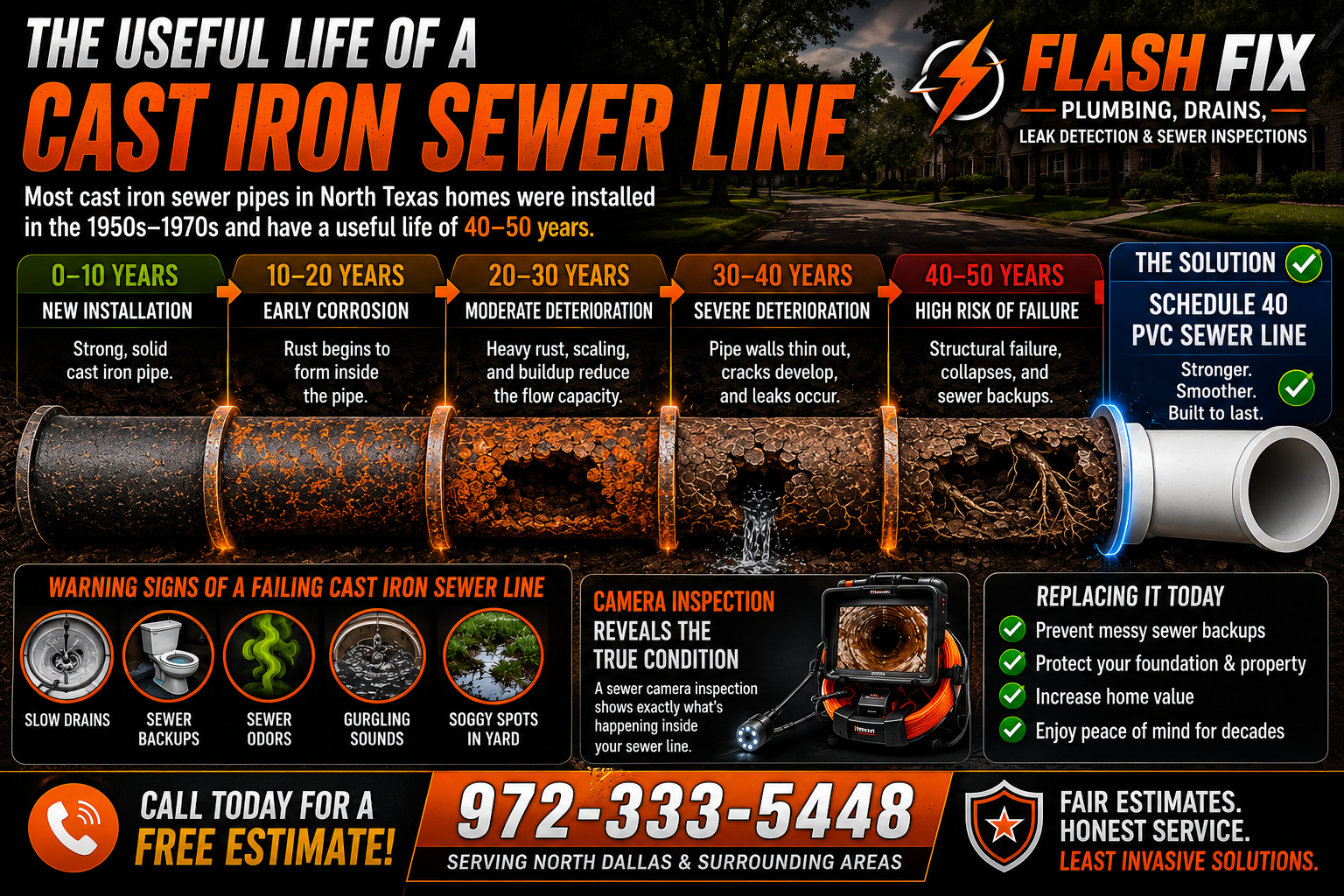 Cast Iron Sewer Line Failure in Plano and Richardson Texas