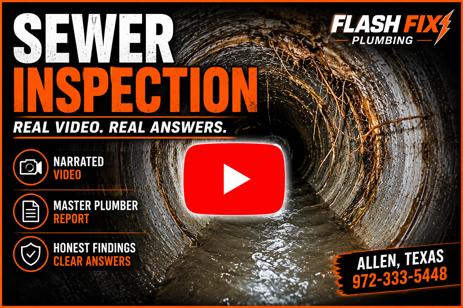 Flash Fix Plumbing Allen Texas sewer inspection video