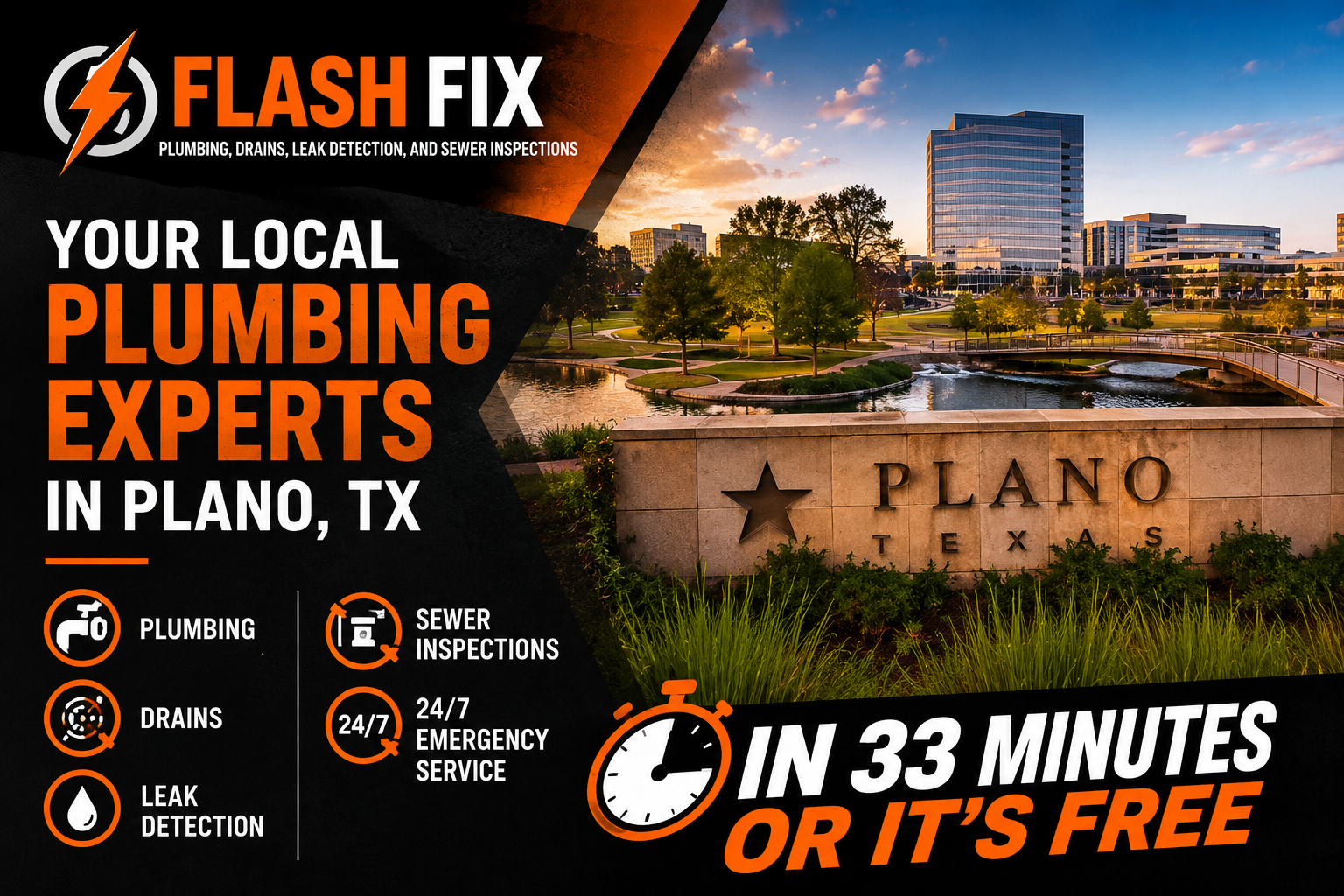 Plumber near me in Plano TX with Flash Fix Plumbing for drains leak detection sewer inspections AC and electrical service